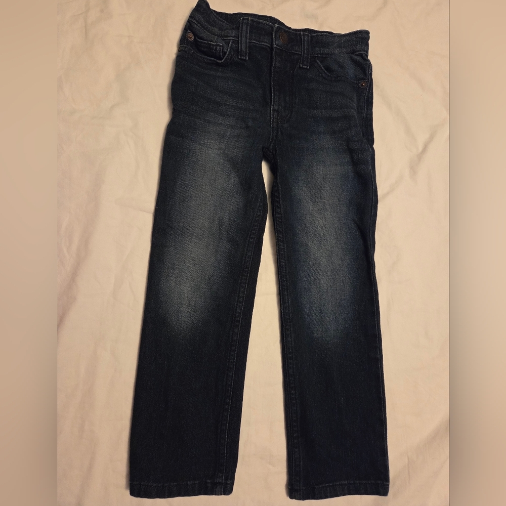 Cat and Jack Straight Stretch Dark Wash Denim  Jeans Kids 6 Adjustable Waist